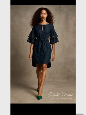 Dark Denim Tie-Waist Midi Dress